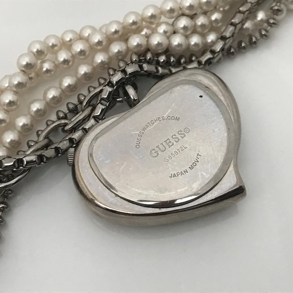 Guess Ladies Watch Heart Shape Pink Face Beads Cha - Picture 9 of 12